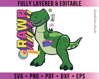 Toy Story Rex Rawr Premium Layered SVG Vektor für Cricut und Silhouette Digitale Datei Download Png Pdf Dxf Clipart TSTDD18
