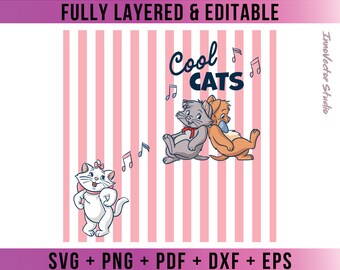 Aristocats 'Cool Cats' Premium Layered SVG Vector for Cricut and Silhouette Digital File Download Png Pdf Dxf Clipart ARCDD09