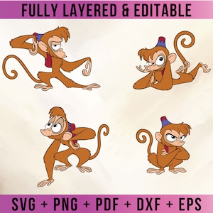 Abu Monkey Premium Layered SVG Vector for Cricut and Silhouette Digital File Download Png Pdf Dxf Clipart ALDD12