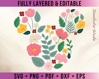 Minnie Mickey Blumen Premium Layered SVG Vektor für Cricut und Silhouette Digitale Datei Download Png Pdf Dxf Clipart MMTT67