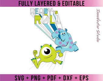 Monstruos listos para rodar Vector SVG editable premium en capas para Cricut y Silhouette Descarga de archivo digital Png Pdf Dxf Clipart MICDD02