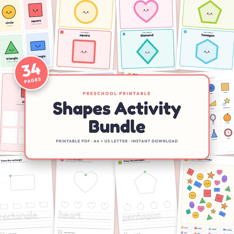 Shapes Activity Bundle, Preschool Shape Worksheets, Play Dough Mats ...