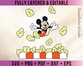 Mickey Popcorn Premium Layered SVG Vector for Cricut and Silhouette Digital File Download Png Pdf Dxf Eps MMDD16