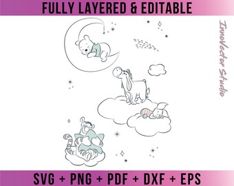 Pooh Good Night Premium Layered SVG Vector for Cricut and Silhouette Digital File Download Png Pdf Dxf Clipart WTPDD36