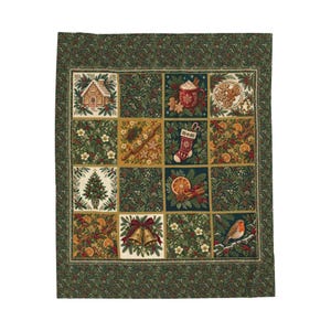 Gingerbread Christmas Patchwork Blanket, Holiday Baking Cocoa Cookie Robin Throw, Vintage Velveteen, 50x60 Christmas Gift