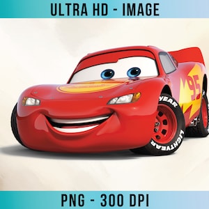 Könnte beinhalten: Ein rotes Cartoon-Rennwagen mit einem breiten Lächeln und blauen Augen. Das Auto hat die Nummer 95 an der Seite und die Worte "Lightyear" und "Year" auf dem Reifen.