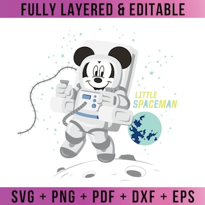 Mickey Space Astronaut Premium Layered SVG Vector for Cricut and Silhouette Digital File Download Png Pdf Dxf Clipart MMDD31