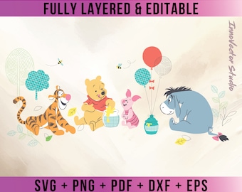 Pooh & Friends Premium Layered SVG Vector for Cricut and Silhouette Digital File Download Png Pdf Dxf Eps WTPDD44