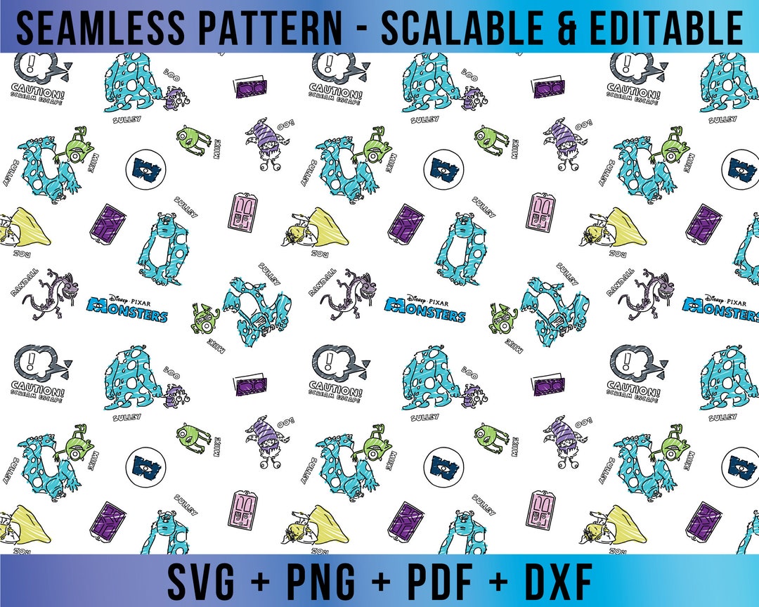 Monsters Seamless Pattern Editable SVG Vector for Cricut and Silhouette ...