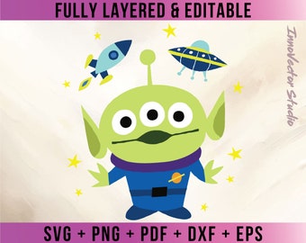 Vecteur SVG en couches premium extraterrestre pour Cricut et téléchargement de fichier numérique Silhouette Png Pdf Dxf Clipart TSTDD02