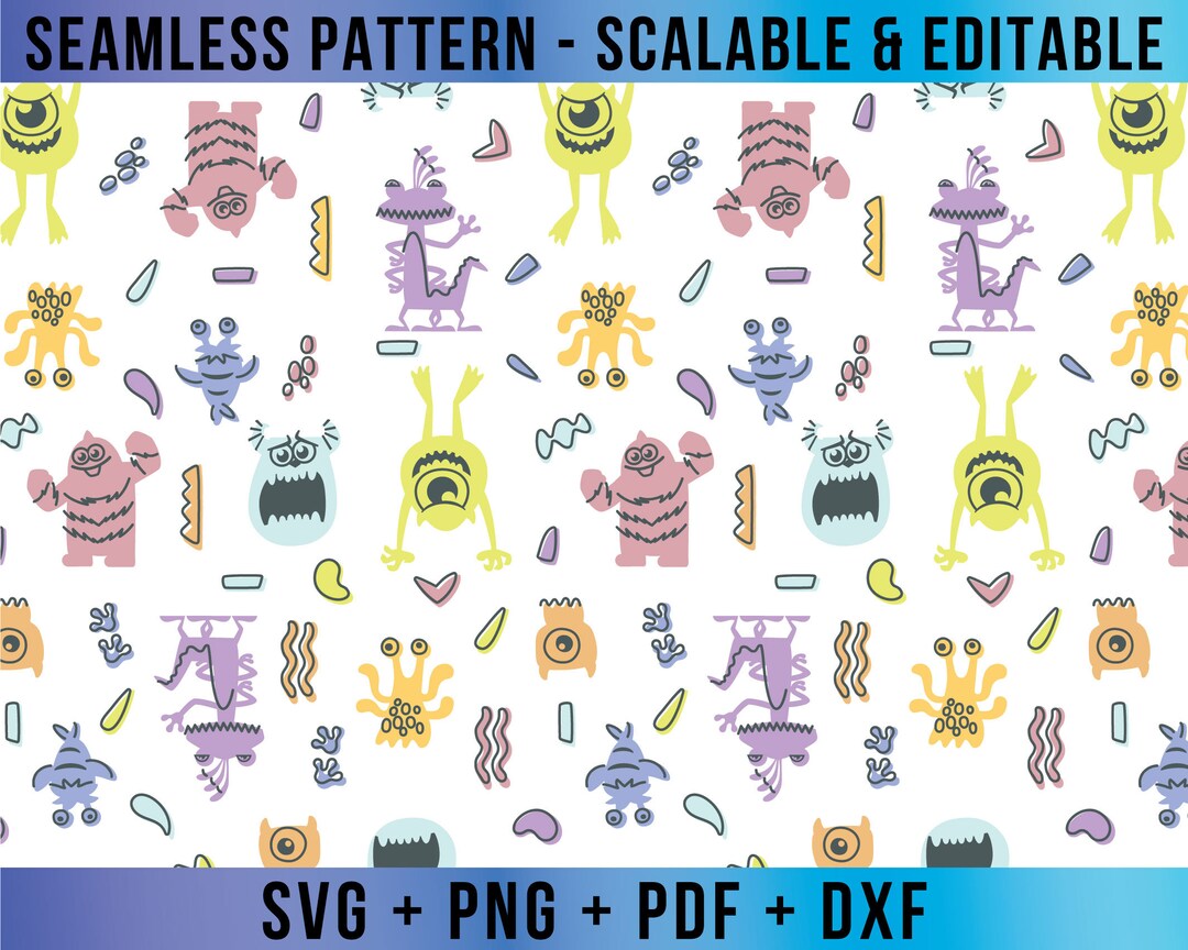 Monsters Seamless Pattern Editable SVG Vector for Cricut and Silhouette ...