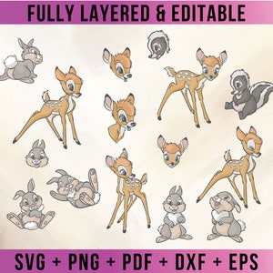 Bambi Characters Premium Layered Editable SVG Vector for Cricut and Silhouette Digital File Download Png Pdf Dxf Clipart BMBDD22