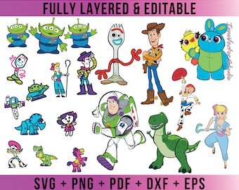 Illustration vectorielle de Toy Story 20 caractères superposés premium pour Cricut et téléchargement de fichier numérique Silhouette Png Pdf Dxf Clipart TSTDD22