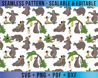 Jungle Book Seamless Pattern Editable SVG Vector for Cricut and Silhouette Digital File Download Png Pdf Dxf Eps TJBDD01