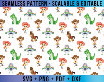 Patrón sin costuras de juguetes Vector SVG editable para Cricut y Silhouette Archivo digital Descarga Png Pdf Dxf Eps TSTDD06