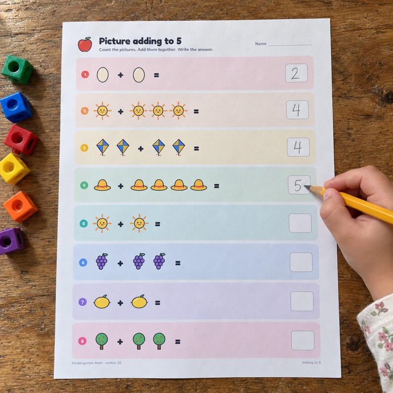 Addition Problems Pdf Kindergarten Math Worksheets, Addition and Subtraction Within 10 ...