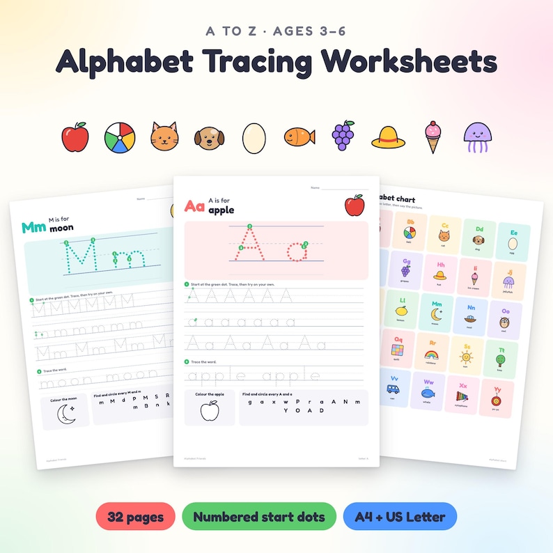 Alphabet Tracing Worksheets, A to Z Letter Tracing Printable, Preschool ...