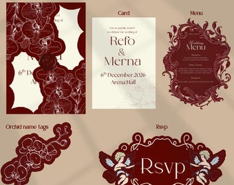 Orchideeën trouwuitnodiging: print de hoes en knip hem uit | RSVP, menu, naamkaartjes en kaartjes (5 elementen)