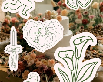 Romantische bruiloft stickerbundel | Calla lelie, zwaan, cupido, kaarshartpictogrammen