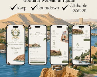 Sjabloon luxe bruiloftwebsite, geïllustreerd: bewaar deze datum, canva RSVP-uitnodiging, bewerkbaar