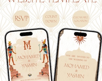 Sjabloon voor oud-Egyptische bruiloftswebsite | Bewerkbaar canvasontwerp, RSVP