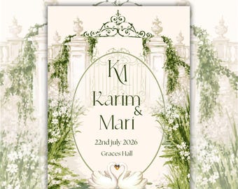 Huwelijksuitnodiging aquarel zwaan | RSVP-formulier met stickers