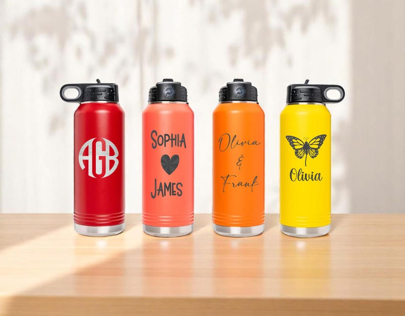 Personalized Laser Engraved Water Bottle W Straw, 20oz 32oz 40oz Custom ...