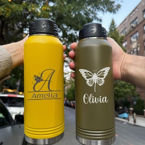Personalized Laser Engraved Water Bottle w Straw, 20oz 32oz 40oz Custom Logo Custom Name Water Bottle, Insulated Water Bottle, Gift for Her