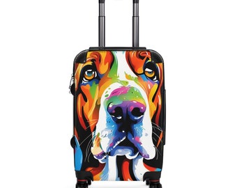 Colourful Basset Hound Suitcase - never lose your luggage again - stand out from the crowd