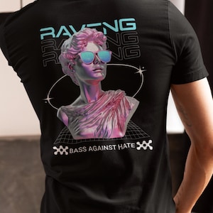 Rave T-Shirt Unisex | Bass Against Hate Statement Shirt | Festival Clothing Techno Trance EDM | Vaporwave cyber style clubwear