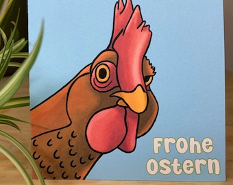 Carte pliante de Pâques peinte à la main Carte de vœux Joyeuses Pâques "Poulet brun"