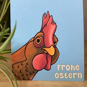 Illustrierte Osterkarte Klappkarte Frohe Ostern Grußkarte "Braunes Huhn"