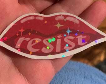 Holographic glitter sticker "Resist"