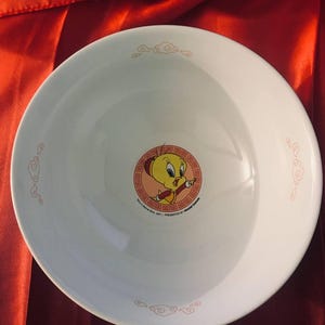 Cuenco de cerámica vintage Tweety Bird x Mister Donut de 1999 Plato de ramen Warner Bros con dibujos animados