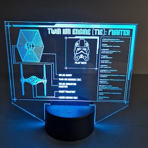 star wars TIE Fighter illuminated data display panel - LED, Acrylic, Sign, Light, Edge lit, Nightlight.