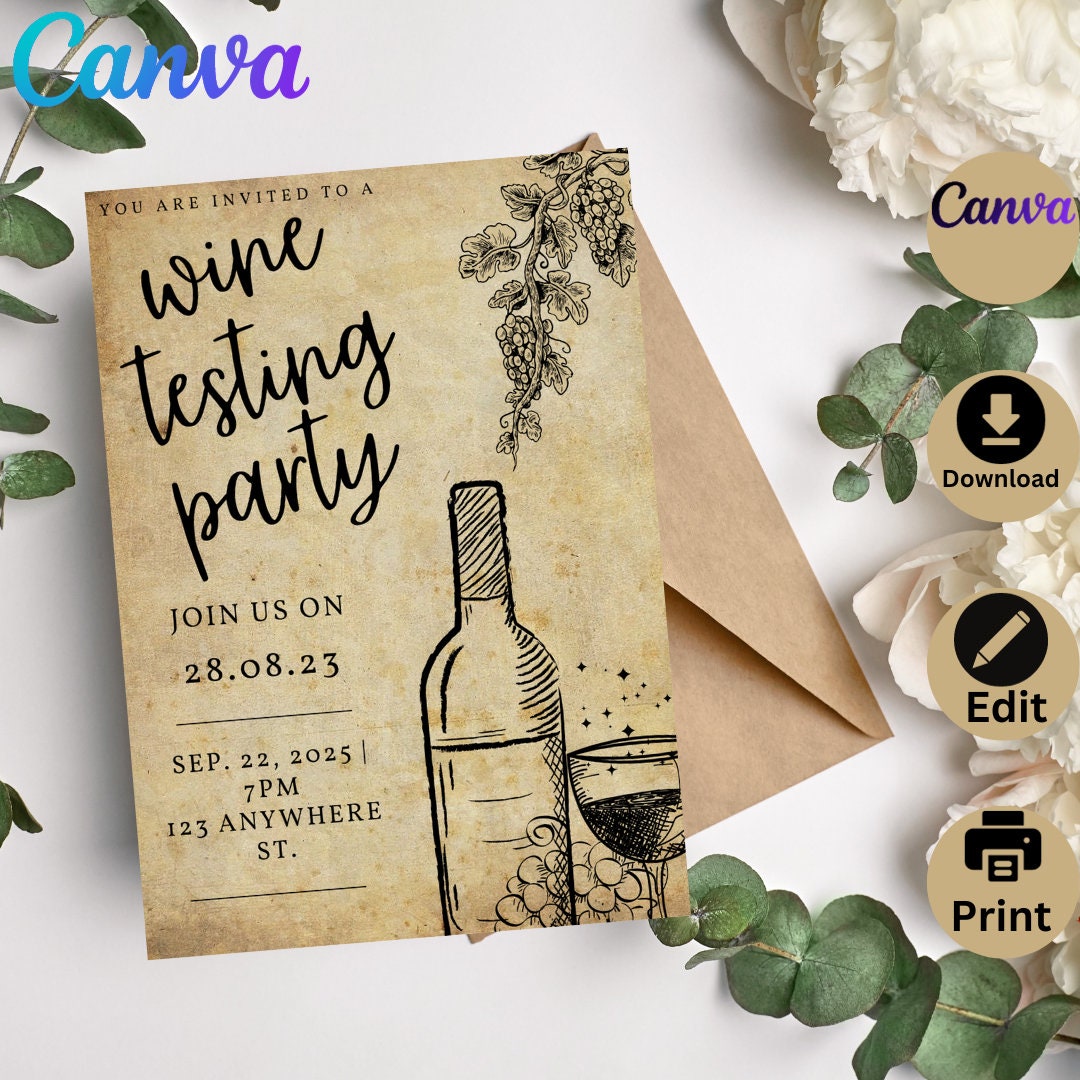 Editable Wine Testing Party Invitation Template ,wine and Cheese Tasting Party Invite, Wine and