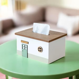 Bonita caja de pañuelos de madera: servilletero y organizador de mesa con forma de casa de cuento de hadas