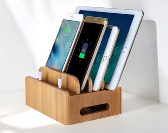 Bamboo-telefoonstandaard en -laadstation – Docking Organizer voor iPhone, Samsung - tablets