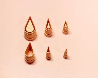 Juego de cortadores de arcilla con relieve de lágrima / Pendientes de arcilla polimérica / Herramientas para joyería texturizada / 10x20–20 x 40 mm