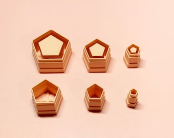 Juego de cortadores de arcilla con relieve pentagonal / Pendientes de arcilla polimérica / Herramientas para joyería texturizada / 10–30 mm