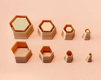 Hexagon Emboss Clay Cutter Set UK | Polymer Clay Earrings | Textured Geometric Tools | 10–40mm