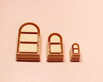 Juego de cortadores de relieve Arch Bookshelf / Pendientes de arcilla polimérica / Herramientas de textura para amantes de los libros / 10–30 mm