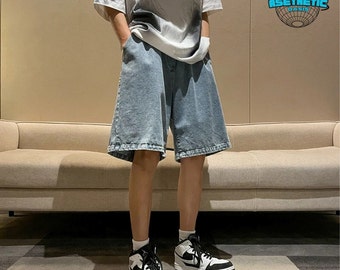 Denim Jorts, Y2k Shorts, Baggy Mens Pants, Gift for Him, Trendy Jorts, Streetwear Casual Hip hop Pants