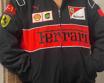 vintage rétro formule F1 Ferrari Red Bull Racing Jacket - manteau oversize unisexe Street Style brodé pilote de course - années 2000 années 90 limitée Rare