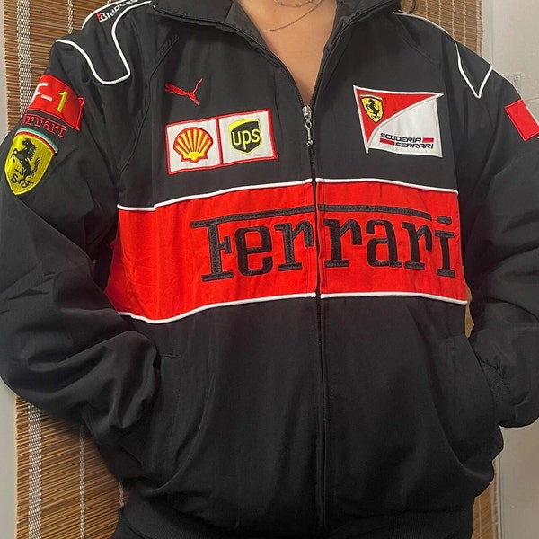 Vintage Retro Formula F1 Ferrari Red Bull Racing Jacket - Unisex Street Style Embroidered Racing Pilot Oversize Coat - Y2K 90s Limited Rare