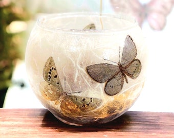 Brown Butterflies Glass Bowl, Vase, Butterfly Candle Holder, Home Decor, Gift Boxed