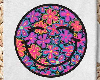 Rosto sorridente floral PNG: Design de camisa de verão tropical (download digital)