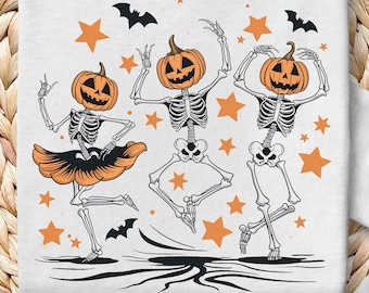 Esqueleto de calabaza bailando PNG: Clipart divertido de Halloween (Descarga digital)