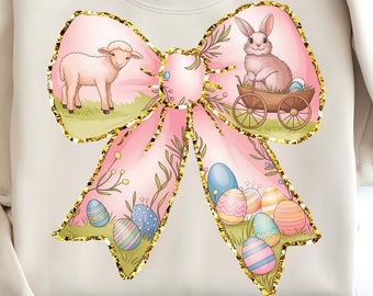 Glitter Easter Bunny Bow PNG: Coquette Easter Clipart (Digital Download)