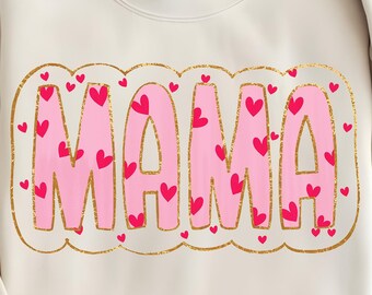 Glitter Pink Mama Heart PNG: Varsity Checkered Bow Design (Digital Download)